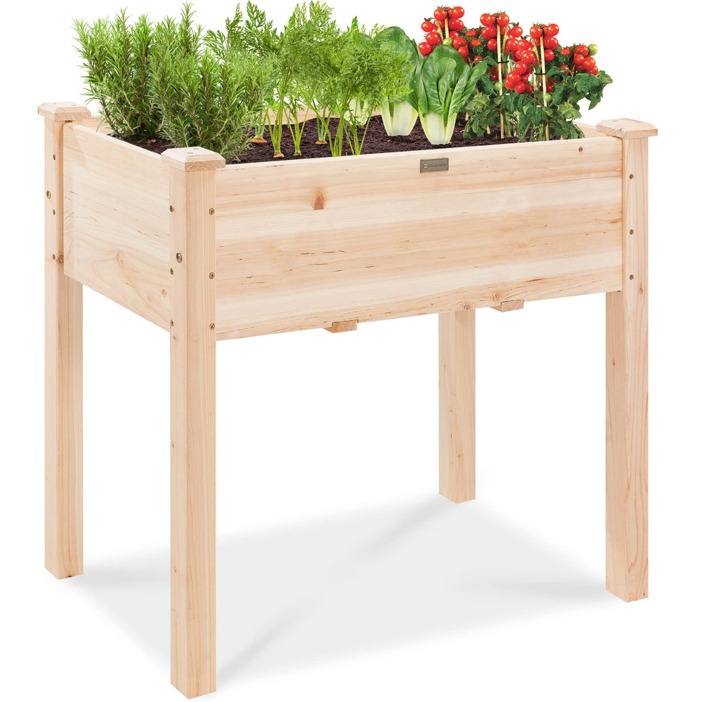 Best Choice Products 34x18x30in Raised Garden Bed, Elevated Wood Planter Box Stand for Kids, Backyard, Patio, Balcony w/Bed Liner, 150lb Capacity - Natural