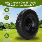 Upgraded 16" Flat Free Wheelbarrow Wheels and Tires, 4.80/4.00-8 Solid Tires with 5/8" & 3/4" Bearings,14"-16" Universal Fit Wheelbarrow Wheels for Wheelbarrows/Garden Trailer