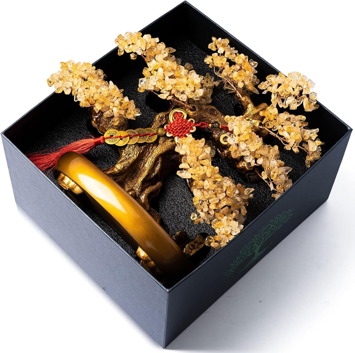 Natural Citrine Gemstone Crystal Bonsai Tree of Life Large Feng Shui Money Chakra Tree for Luck and Wealth Desk Decoration(1,251 Gem Count)