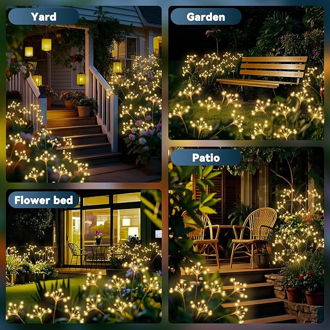 Solar Garden Lights 4 Pack Waterproof Solar Swaying Starburst Light Outdoor Lights for Yard Patio Walkway Pathway Party Wedding Christmas Decoration, Warm White
