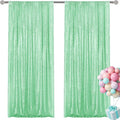 Mint Green Sequin Backdrop Curtain 2 Pieces 2FTx8FT Glitter Photography Backdrop for Party Wedding Birthday Christmas Decorations