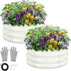 GreatBuddy 2x2x1 ft Round Galvanized Raised Garden Bed, Easy-Assembly Raised Bed with Anti-Cut Gloves & Tools, Rust-Proof Garden Bed for Outdoor, Vegetables, Herbs, Small Trees, White