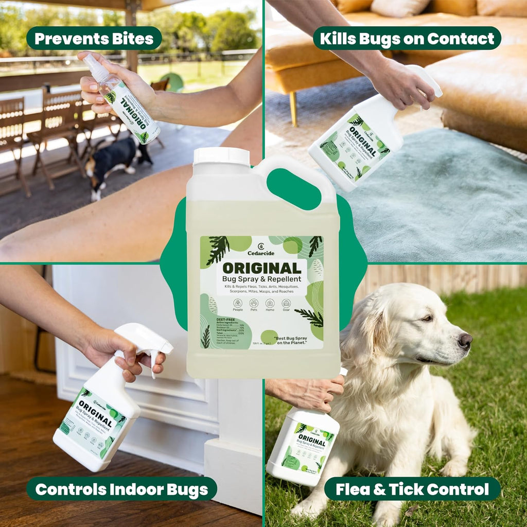 Cedarcide Original Bug Spray | Repel & Kill Fleas, Ticks, Mosquitoes, Mites, Ants & Chiggers | for use on People, Pets & Home | Natural Cedar Oil | Eco-Friendly | Gallon
