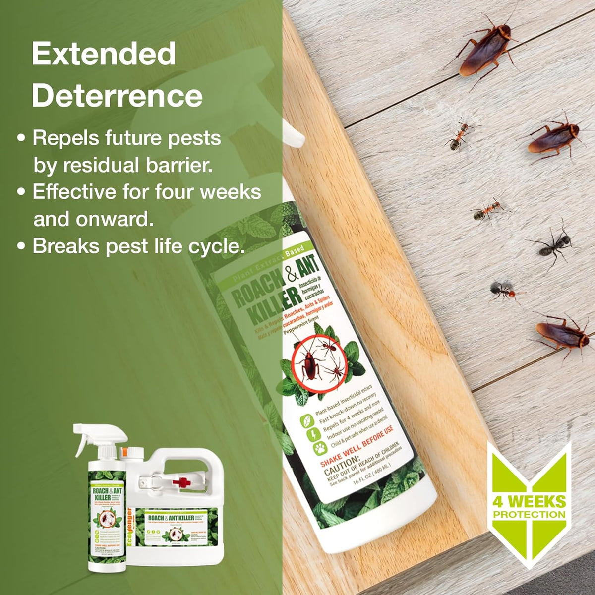 EcoVenger by EcoRaider Roach & Ant Killer 64 oz, Kills on Contact, Kills Ants & Other Indoor & Outdoor Crawling Insects, Natural & Non-Toxic, Pleasant Botanical Scent, Safe for Children & Pets