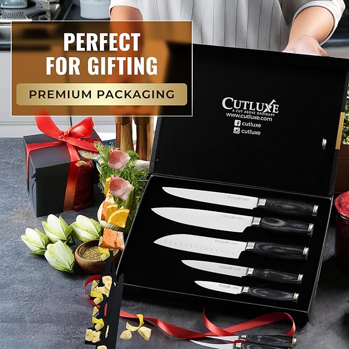 Cutluxe 5-Piece Chef Knife Set – Ultra Sharp Japanese Kitchen Knives, High Carbon Stainless Steel Blades, Full Tang Pakkawood Handles – Shinobi Series