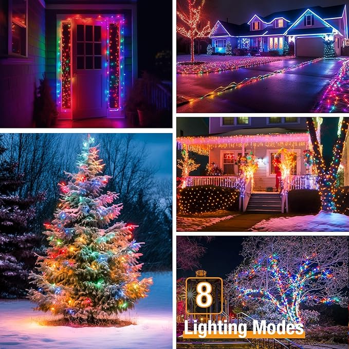 btfarm Solar String Lights Outdoor - 80LED 33FT Solar Fairy Lights Outside Waterproof 8 Modes, Copper Wire Solar Powered Twinkle Lights for Tree Garden Christmas Wedding Party Decor, Colorful