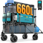 FUNDANGO Double Decker Wagon – 3 Layer 660L Extra High Extender Collapsible Wagons Carts Foldable Heavy Duty with Tailgate, Brakes & All-Terrain Big Wheels for Sports, Camping, Grocery Shopping, Blue