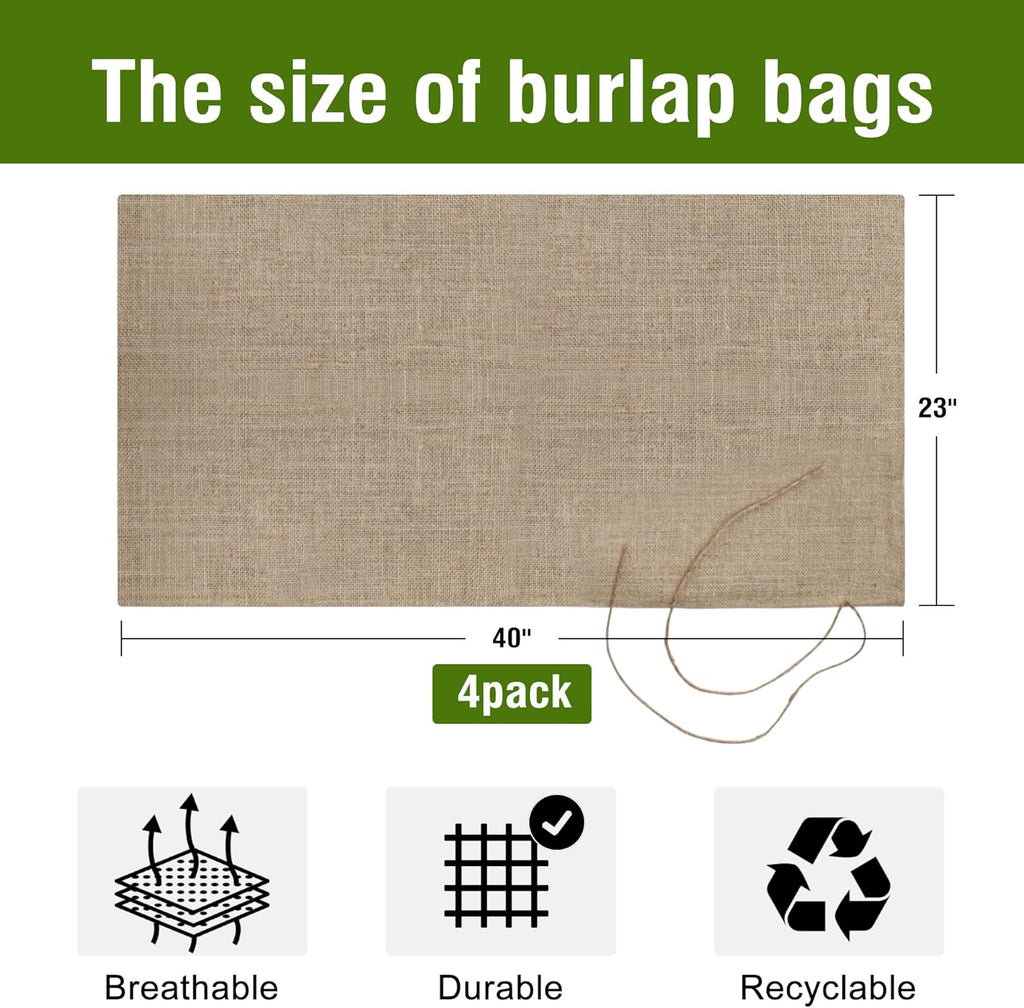 Agfabric Burlap Sacks, 4 Pack 23"×40" Burlap Storage Bag with Strings, Reusable Potato Storage Bag for Food Storage Plant Gardening Planting, Food Grade, Set of 4