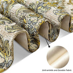 Luxury Table Runner Chenille Embroidered Jacquard Triangle with Pretty Tassels - Beige 13x60 inches