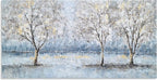 NdcSkyArt Blue Grey Tree Paintings Hand Painted Canvas Wall Art with Gold Foil Modern Abstract Grey Contemporary Rustic Farmhouse Family Tree Landscape Pictures Scenery Artwork