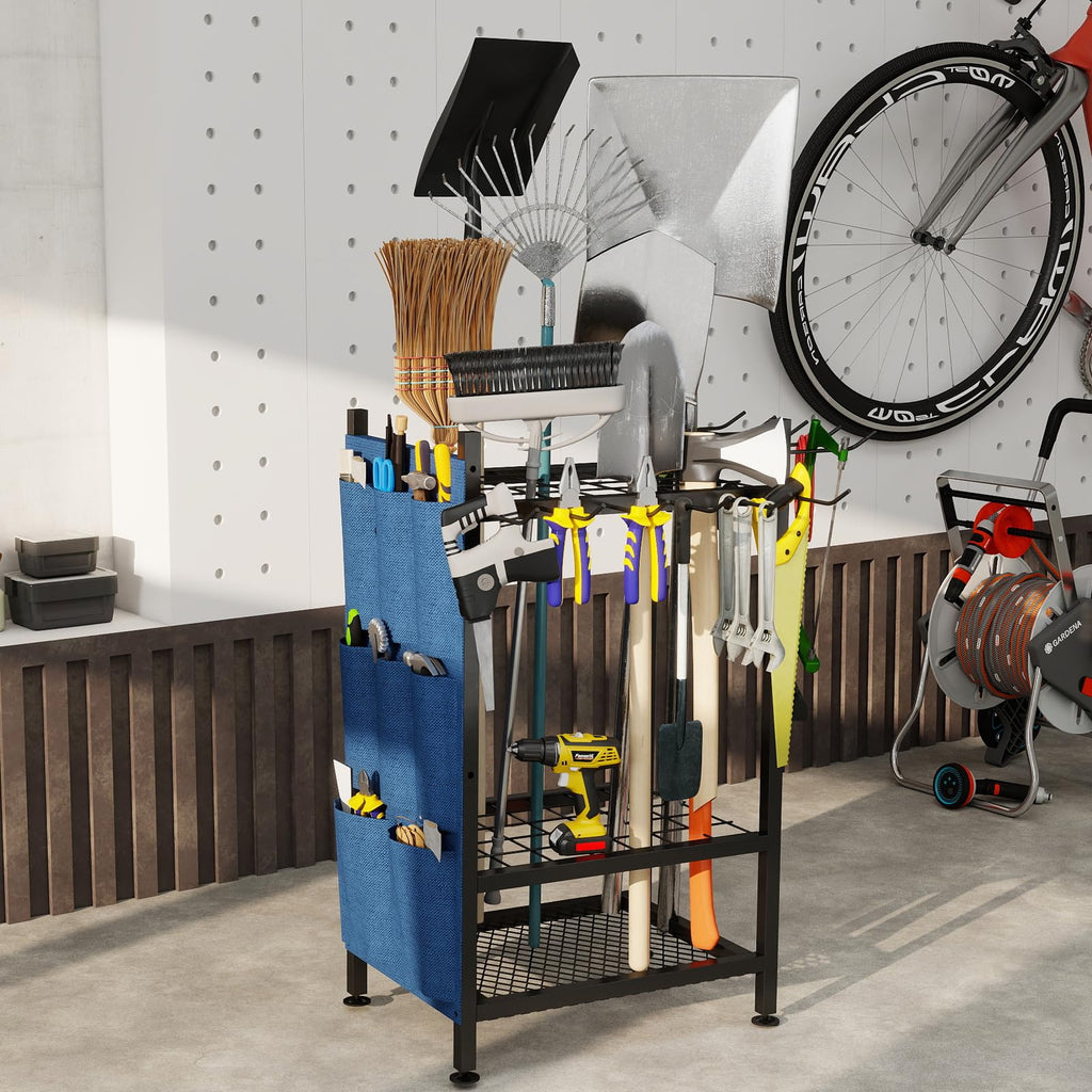 SAMRELAX Garden Tool Organizer, Garden Yard Tool Rack for Garage, Garage Organization and Storage, Metal Yard Tools Storage up to 46 Tools/Rake/Broom/shovel/, Suitable for Garage, Yard, Patio, Shed