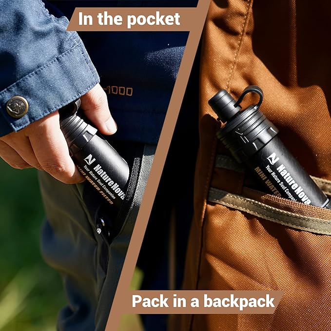 Mini Water Filter NatureNova Portable Emergency Water Filtration System Hiking Camping Straw Survival Gear Emergency Preparedness