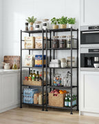 Sakugi Storage Shelves - Set of 2, 5-Tier Metal Shelf Organizer, Space-Saving Garage Shelving with Leveling Feet, Standing Shelves Organizer for Kitchen, Laundry, Pantry (18.4" x 12.6" x 57.4", Black)