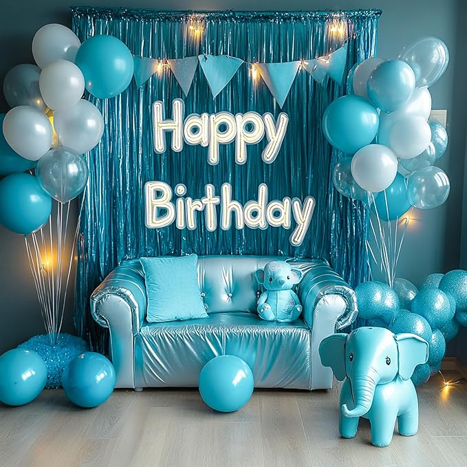 PartyWoo Light Blue Streamers Backdrop 3pcs Baby Blue Foil Fringe Streamer Curtain 8.2FT Tinsel Backdrop for Birthday Gender Reveal Baby Shower Graduation Pool Mermaid Under The Sea Party Decorations