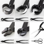 Wazakura Made in Japan 6PCS Bonsai Professional Tool Kit with Roll Bag: Yasugi Steel Ashinaga Scissor, Concave Branch Cutter, Knob Cutter, Jin Plier, Wire Cutter, Root Cutter. Bonsai Tool Set & Case