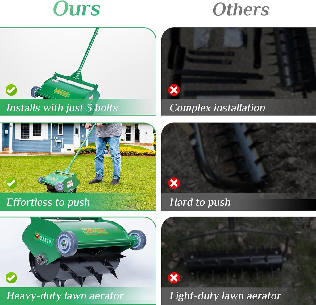 Manual Rolling Lawn Aerator, 32–55 lb Heavy-Duty Spike Roller for Garden & Yard