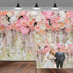 5x4ft Pink Rose Flower Wedding Photography Backdrop Spring Floral Photography Backdrop Valentine's Day Mother's Day Girl Birthday Baby Shower Wedding Bridal Party Banner Photo Booth Props Background