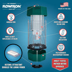 Flowtron Electric Bug Zapper 2 Acres Outdoor Insect Control with Dual Lure Method, 120W UV Light & Octenol Attractant for Fly & Mosquito, 5600V Kill Grid, Made in USA