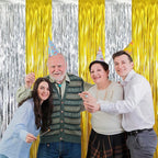 GOER 6.4 ft x 8.2 ft Metallic Tinsel Foil Fringe Curtains Party Backdrop Party Streamers for Birthday,Graduation,New Year Eve Decorations Wedding Decor (2 Pcs,Gold&Silver)