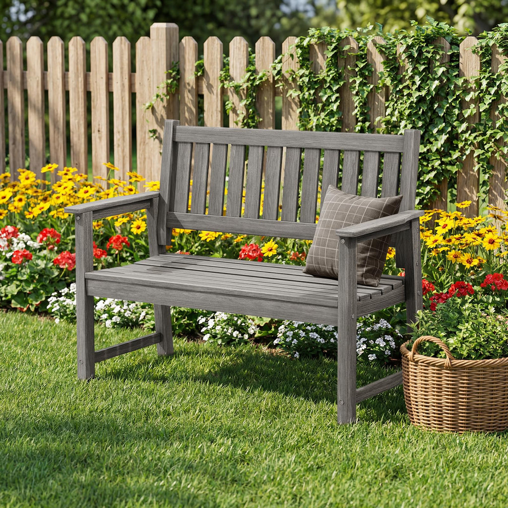 ACUEL All Weather Poly Lumber Outdoor Garden Bench, 2-Person, Light Gray