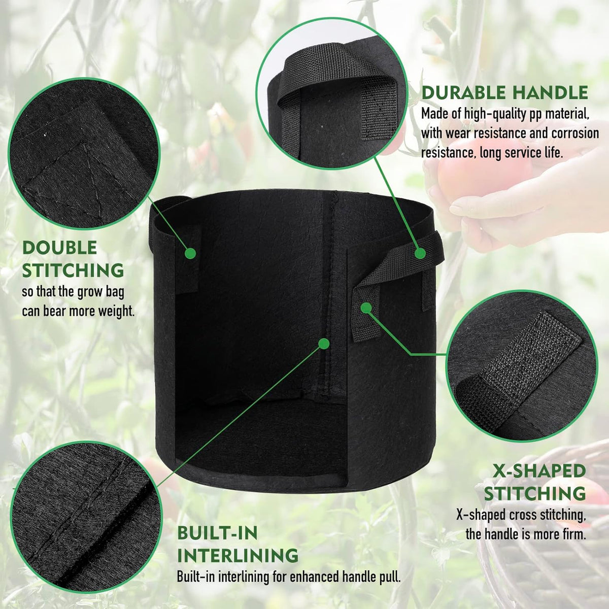 WEIFENG 3-Pack 40 Gallon Grow Bags Large Pots for Plants Outdoor with Handles