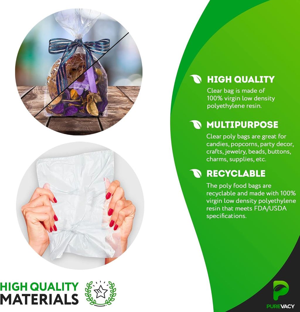 Gusseted Plastic Bags, 5 x 3 x 15 Inches. Pack of 1000 Clear Gusseted Poly Bags. 2 Mil Polyethylene Flat Bottom Bag with Side Gusset. Plastic Bread Bag. Clear Baggies for Treats