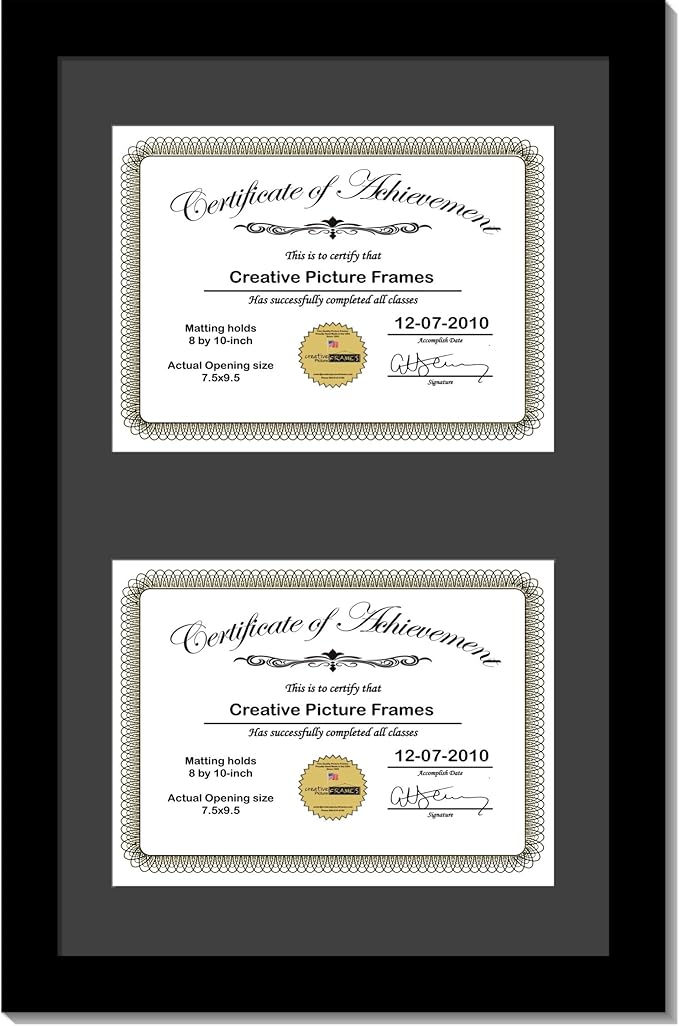 Creative Picture Frames 14X20Bk-B Black Vertical Double Diploma Frame With 2 Opening Black Matting | Holds 2-8X10-Inch Documents With Installed Wall Hanger