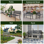 MAKE CHANGES Outdoor Bench, Garden Patio Park Entryway Metal Bench with Comfortable Backrest, Sturdy Heavy Duty Loveseat Front Porch Backyard Lawn Furniture for Outside