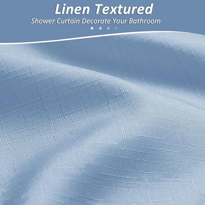 Blue Grey Shower Curtains for Bathroom, Ombre Textured Fabric Shower Curtain Set, Hotel Spa Luxury with 12 Hooks, Machine Washable, Decorative Bathroom Curtain Blue Grey 72 x 72