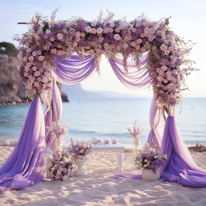 Wokceer Wedding Arch Draping 2 Panels 28.7" x 20FT Lavender Purple Sheer Fabric Backdrop for Ceremony, Birthday Party, Bridal Shower Decoration