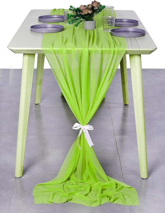 MDS Halloween Chiffon Table Runner - 12 Pack, 29 x 170 Inches, 14ft Each - Sheer Spooky Table Runners for Haunted House Parties, Trick-or-Treat Tables, Witchy Décor, Wedding & Events - Parrot Green