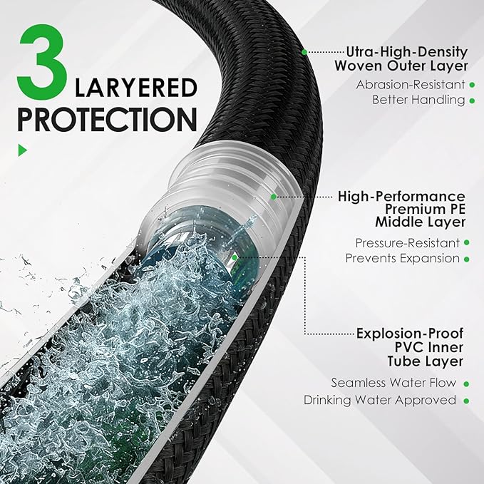 Garden Hose 25 FT, Non-Expanding Lightweight Water Hose with 10 Function Nozzle, Flexible, Kink Free, Wear-Resistant Fabric Leak Proof Garden Hoses for Outdoor, Yard, Lawn, Car, Marine, RV, Pet Bath