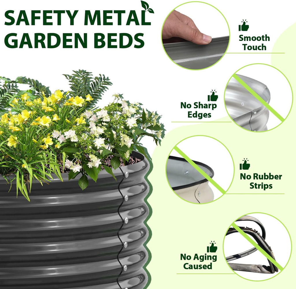 A ANLEOLIFE 8-Pack 4X4X1.5ft & 74x74x18in Deep Root Galvanized Raised Garden Beds Outdoor for Planting Vegetables Flowers Herb, Quartz Grey