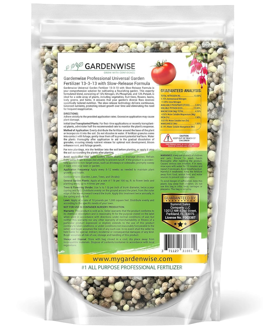 Professional Universal Garden Fertilizer 13-3-13 with Slow-Release Formula (2 QUARTS)