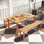 Tangkula Outdoor Wood Bench, 59” Long Patio Dining Bench, Backless Wooden Bench with Teak Oil Finish & Slat Seat, Accent Entryway Bench, Farmhouse Bench for Yard, Garden, Porch, Indoors