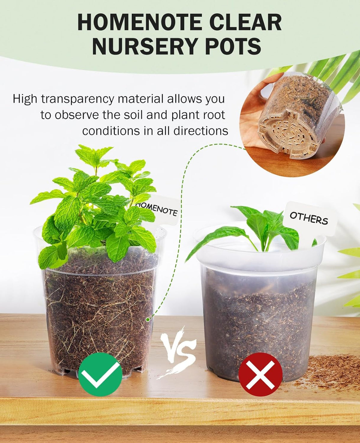 homenote Clear Nursery Pots for Plants,6.7 Inch Plant Pot for Planting Plastic Seedling with Drainage Holes Seed Starter Flower High Transparency with 20 Labels (15 Pack)