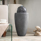 XBrand 26" Modern Sphere Water Fountain with LED Light – Indoor Outdoor Stone Texture Floor Fountain, Zen Bubbling Ball Water Feature for Garden Patio Porch - Gray