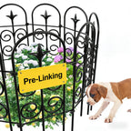 AMAGABELI 8 Panels 32in(H)×10ft(L) Decorative Garden Fence No Dig Rustproof Metal Pre-Linking Fence Panels Garden Edging Border Animal Barrier Fencing for Flower Beds Yard Patio Outdoor Decor Black