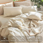 MooMee Bedding Duvet Cover Set 100% Washed Cotton Linen Like Textured Breathable Durable Soft Comfy (Heathered Almond Milk Grey, Oversized Queen 98"x98")