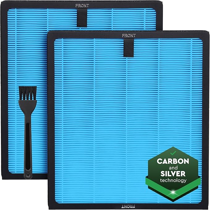 2 Pack HY4866 True HEPA Replacement Filter Compatible with MORENTO, WESTHEY HY4866, YIOU M1 - Air Purifier Filters, 4 Stage Filtration, 2in1 Carbon & Silver Technology - Blue