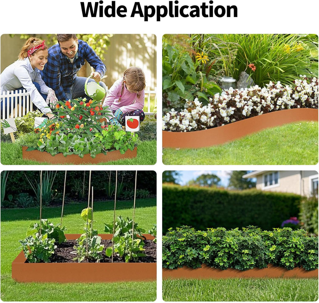 Steel Landscape Edging 6-Pack 40" L x 6" H Strips Steel Garden Bed Metal Borders Hammer-in 40 Gauge Edging Border with 6 Clips Bendable Metal Edge for Garden Yard Park Lawn(Brown, 20Ft)