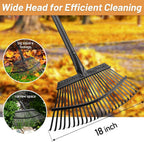 Garden Rake for Leaves, Leaf Rakes Heavy Duty for Yard,Lawn,Shrub,Grass,Mulch, 18" Metal Head,6ft Adjustable Long Handle,Adults Kids Rake for Gardening