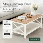 GREEN PARTY Coffee Tables for Living Room, Simple Wooden Stable Coffee Table with Shelf,Open Storage Space with Large Capacity Coffee Table,40 Inches, White