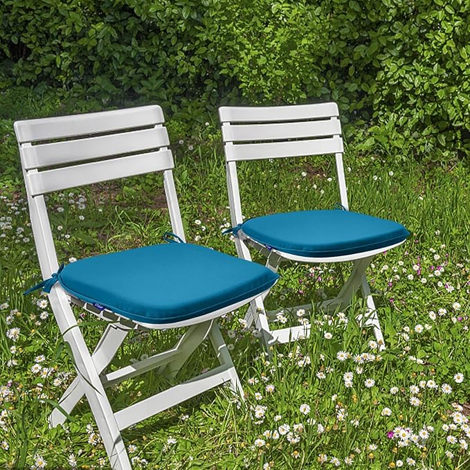 SleepMan Outdoor 17"x16" Chair Cushions with Ties Set of 6, Water Resistant All Weather U-Shape Seat Pads for Patio Garden Furniture Indoor Fade Resistant Patio Cushions (Indigo Blue)