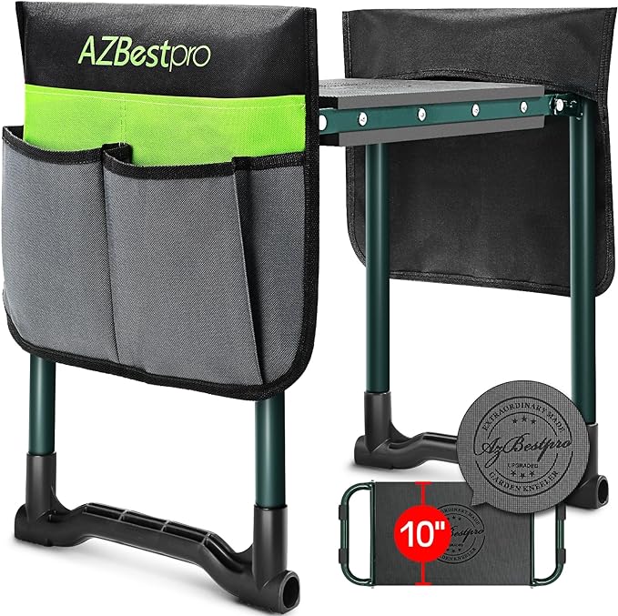 Garden Kneeler and Seat Heavy Duty, Upgraded Foldable Gardening Stool - Widened to 10" Stable Wear-resistant Prevent Knee and Back Pain, Beautiful Logo high-end 2 Large Tool Bags Gift for Women