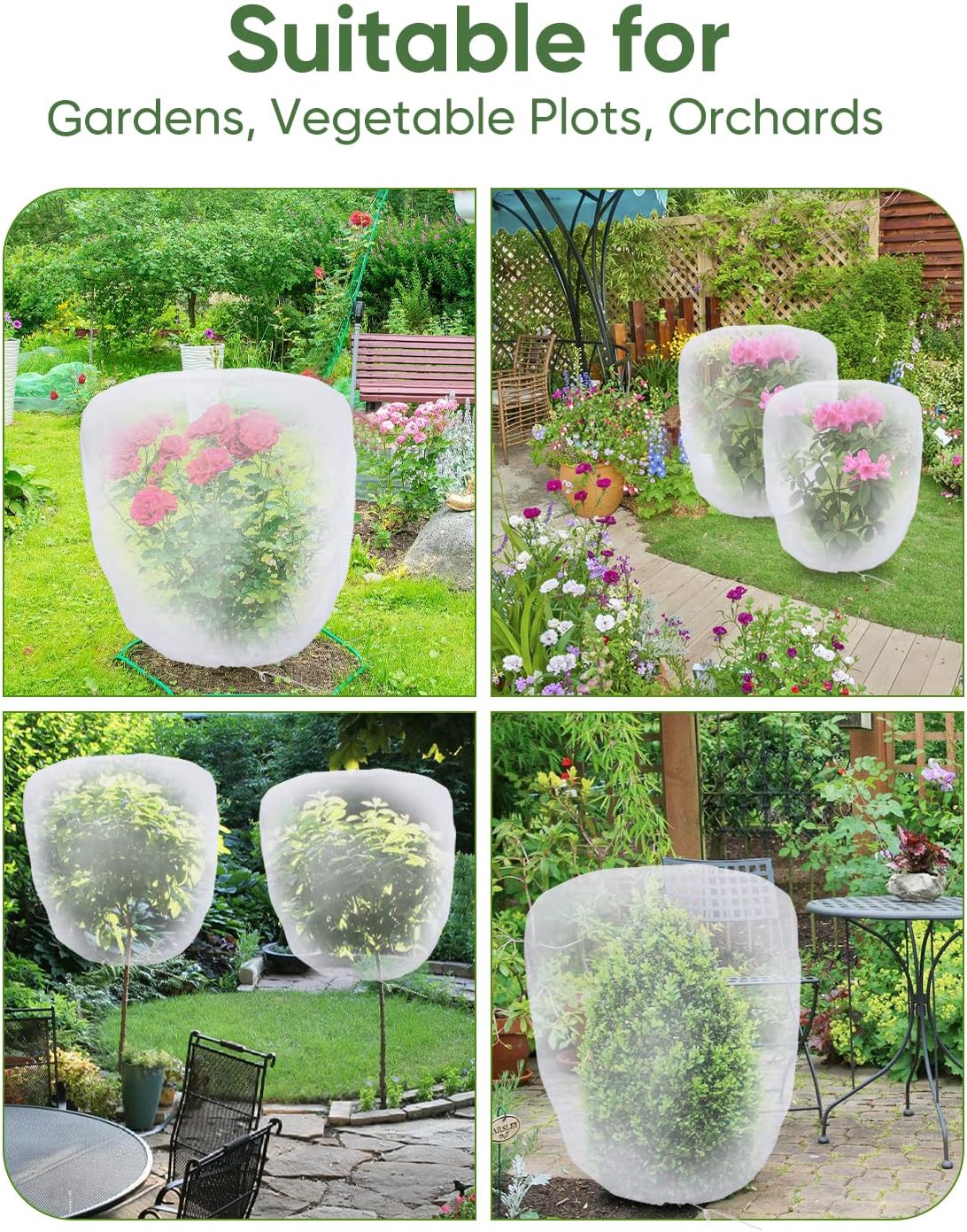 Bird Netting for Garden Protection - 4 Pack Garden Netting Pest Barrier with Drawstring,Mosquito Net Tomato Protective Cover Garden Plant Netting for Blueberry Bushes (4.9 Ft x 4 Ft/4 Pack)