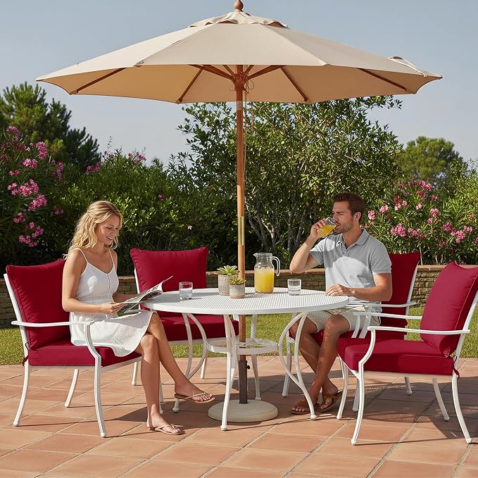 Summsun Outdoor Cushions for Patio Furniture, Double-Sided Waterproof Backrest and Seat Cushion Set with Removable Cover, 19 x 19 Inch, Red, 1 Set