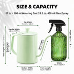 Amzgo 2 Pack Small Watering Can for Indoor Plants, 20 oz Metal Plant Watering Can with Long Spout for House Plants, 13.5 oz Glass Plant Mister Spray Bottle for Bonsai Garden Flowers Decorative