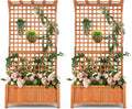 S AFSTAR Planter with Trellis Set of 2, 35.5x17.5x72.5 inch Wood Planter Box with Lattice Trellis & Hanging Roof, Removable Base, Plant Box for Climbing Plant Flower Rose Grape Cucumber