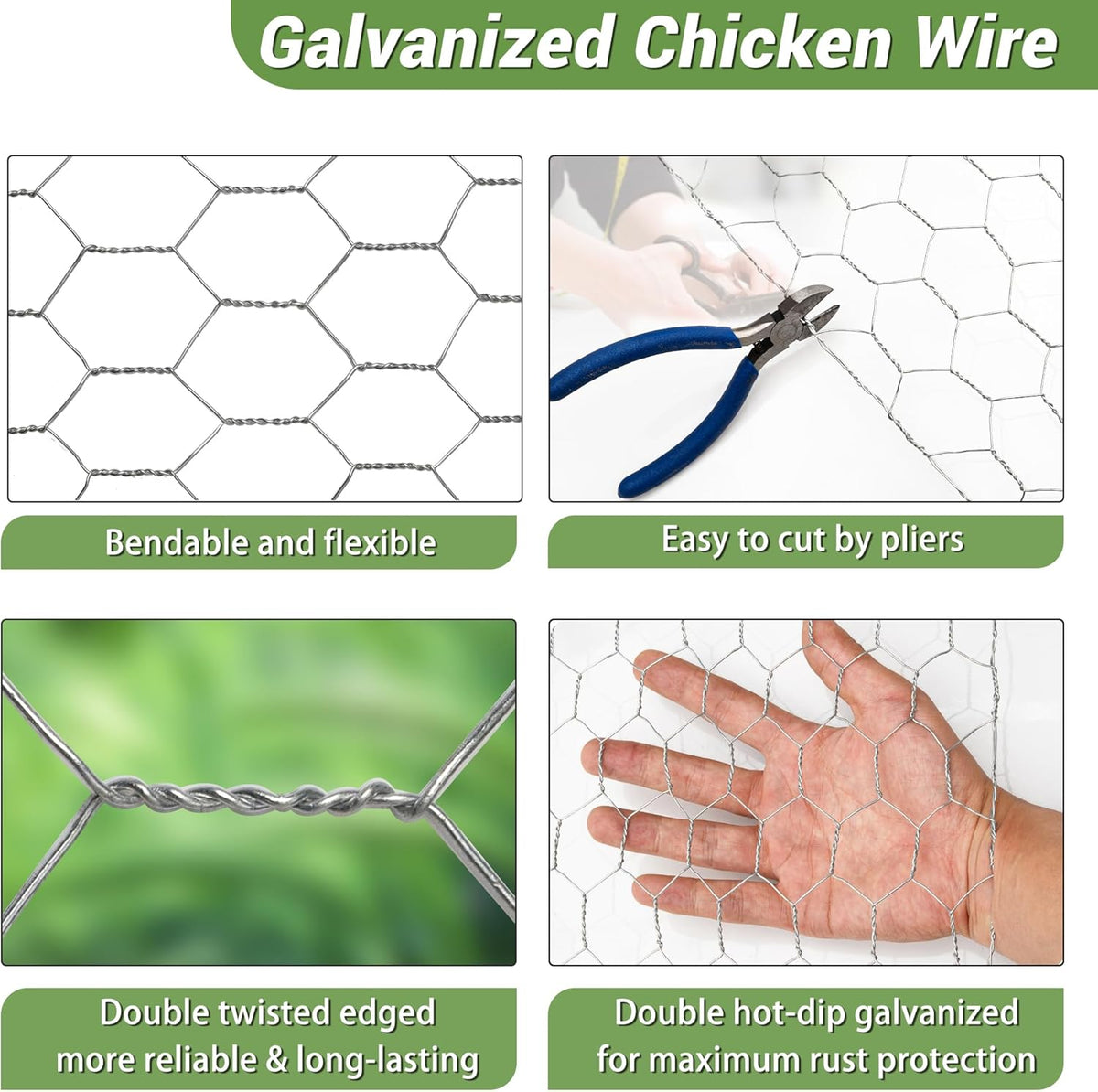 Chicken Wire Fencing Mesh, Galvanized Hexagonal Floral Chicken Wire, Outdoor Anti-Rust Chicken Wire Poultry Netting for Garden Fence (1.5 ft x 100 ft, Hot-Dipped)